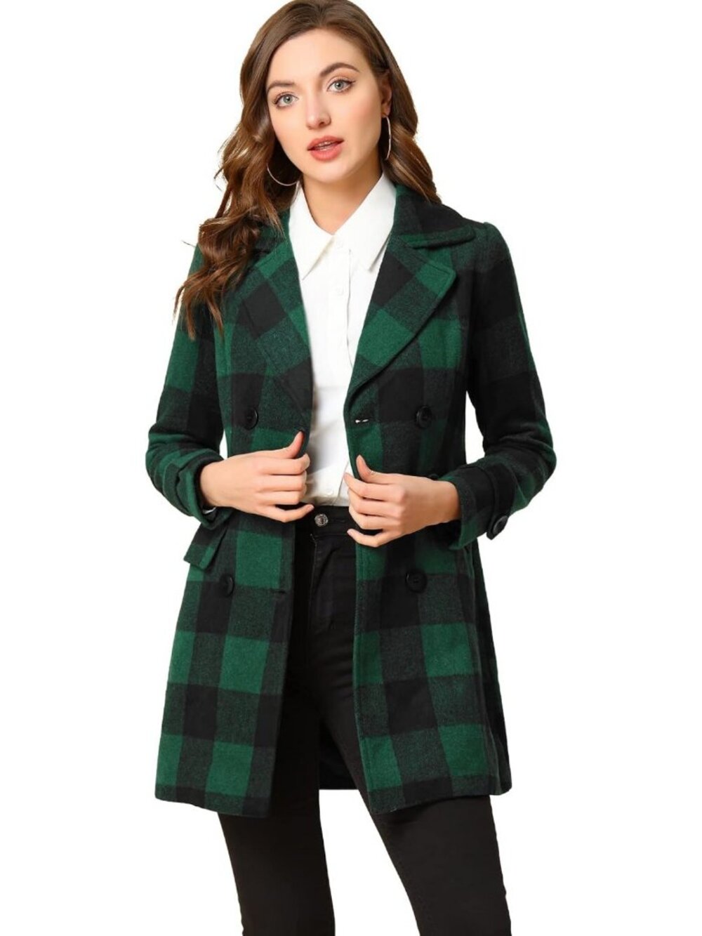 Chic Women's Winter Plaid Peacoat | Classic Buffalo Check Mid-Length Coat
